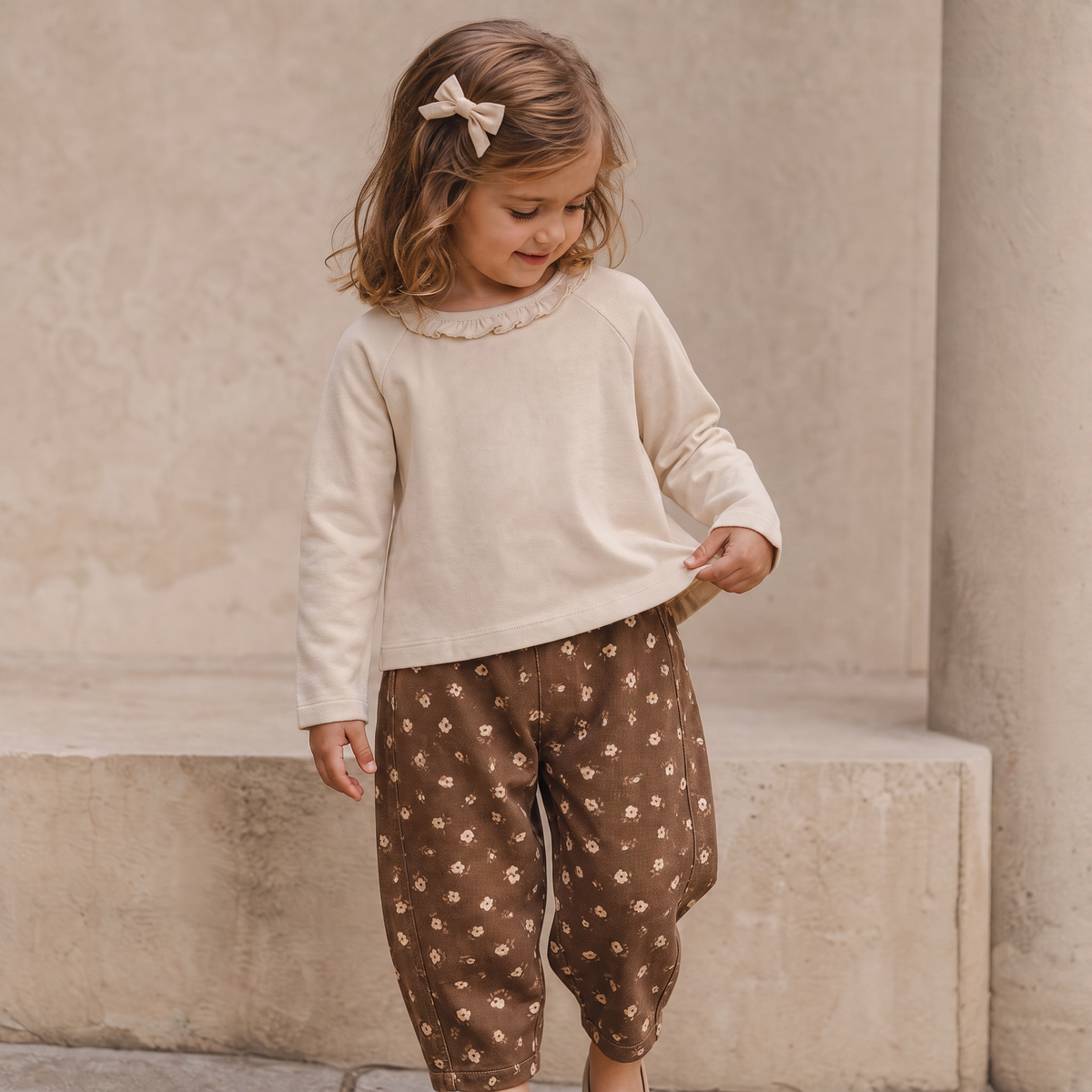 Organic Cotton Ruffle Neck Top - Oat