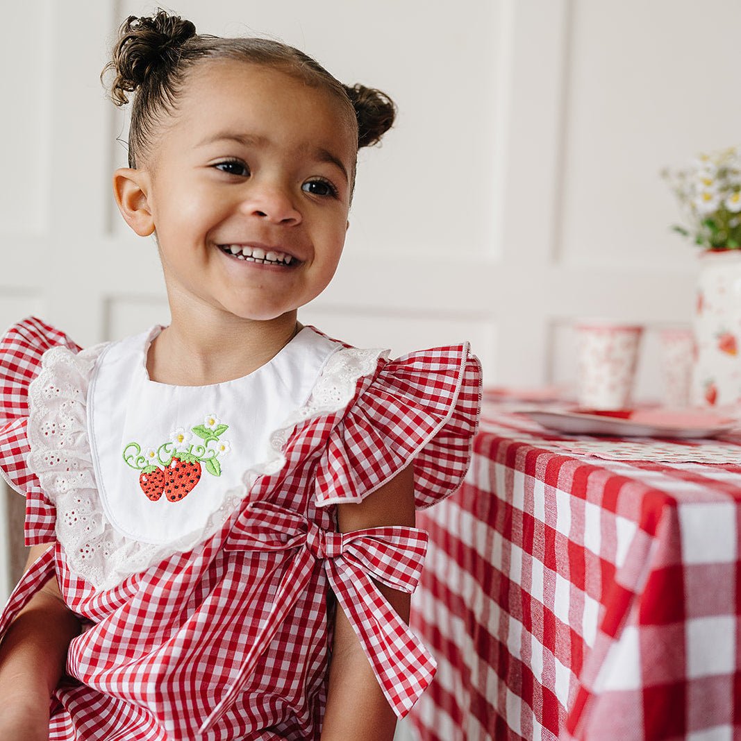 Cotton Gingham Strawberry Bubble Romper