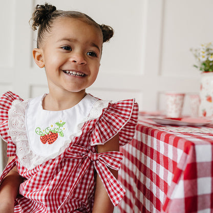 Cotton Gingham Strawberry Bubble Romper