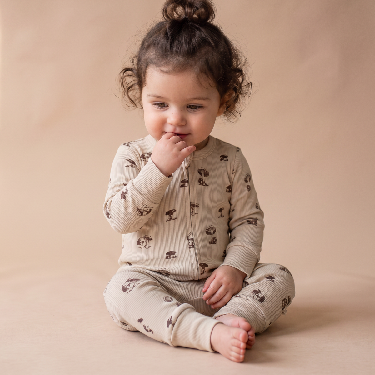 Organic Cotton 2-Way Zip Romper - Mushroom