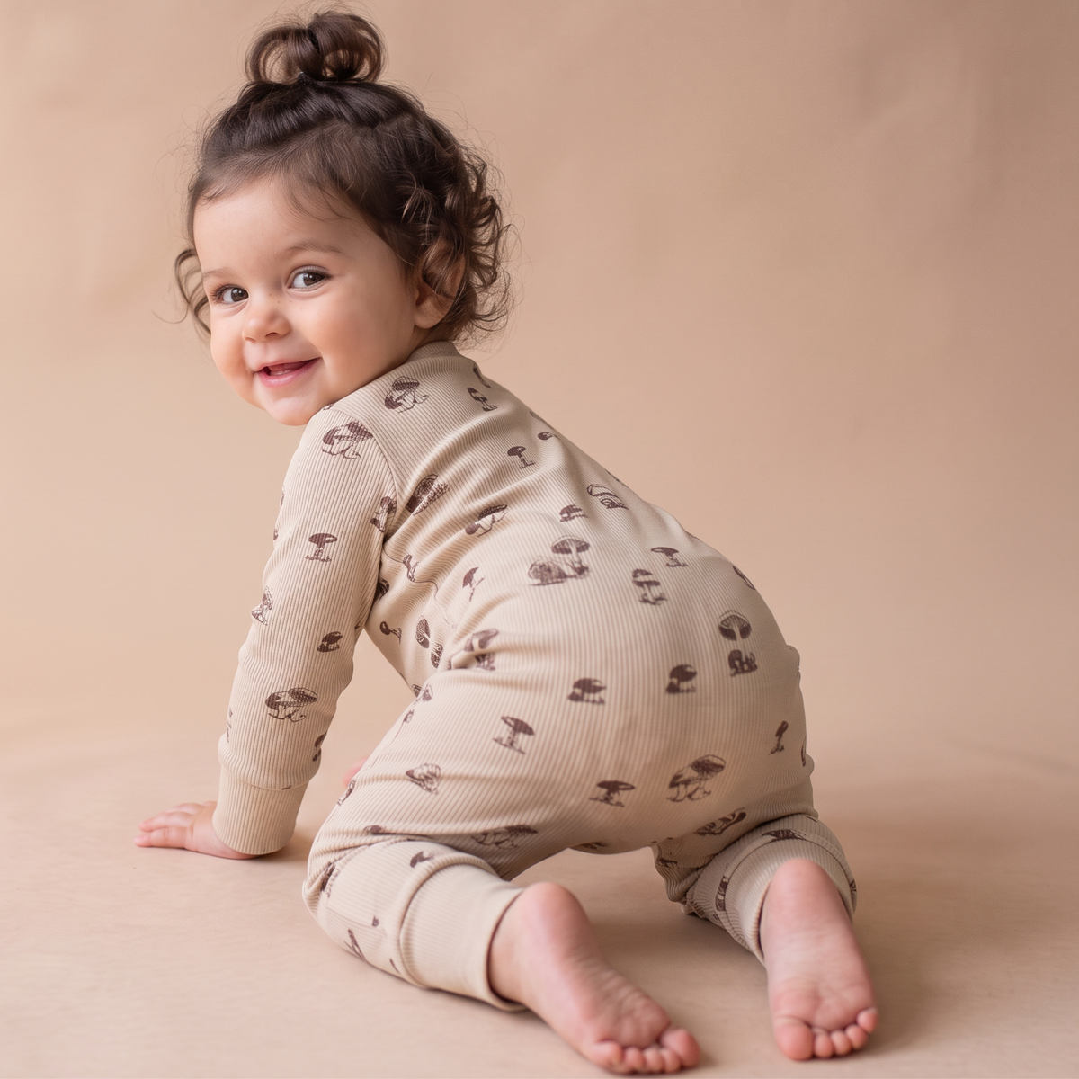 Organic Cotton 2-Way Zip Romper - Mushroom