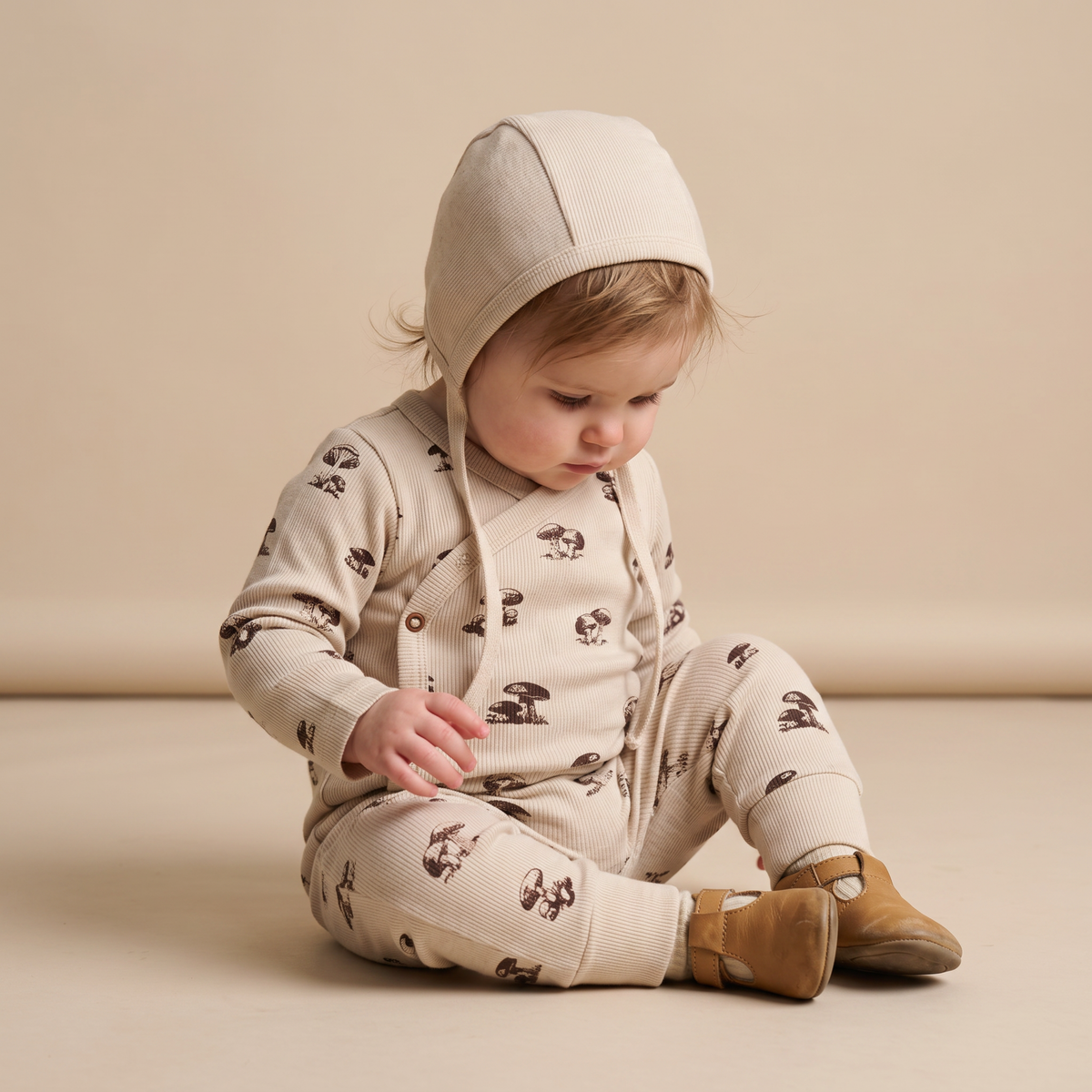Organic Cotton Kimono Onesie & Pants Set - Mushroom