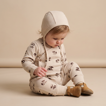 Organic Cotton Kimono Onesie & Pants Set - Mushroom
