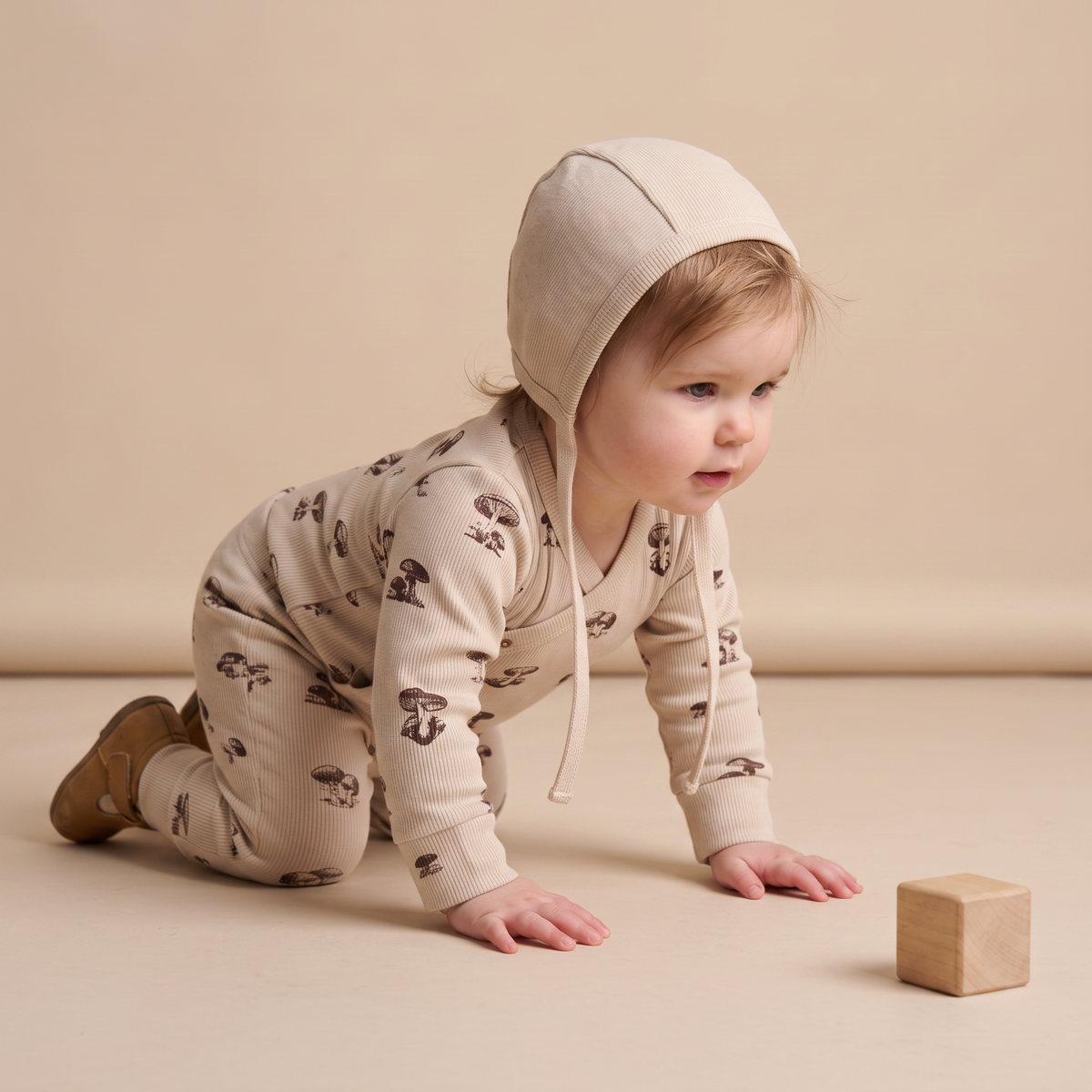 Organic Cotton Kimono Onesie & Pants Set - Mushroom