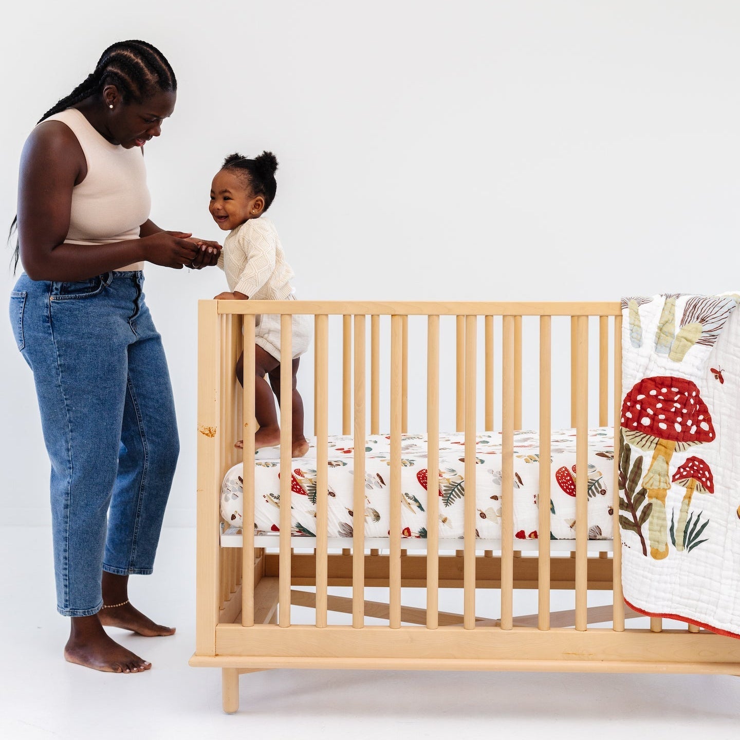 Cotton Muslin Crib Sheet - Mushroom