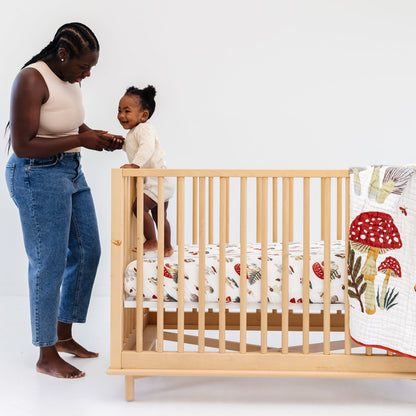 Cotton Muslin Crib Sheet - Mushroom