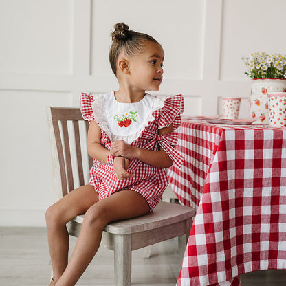 Cotton Gingham Strawberry Bubble Romper