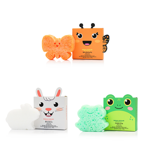 Nature Animals 3-Pack - Kids Body Wash Sponge Set | Spongellé 