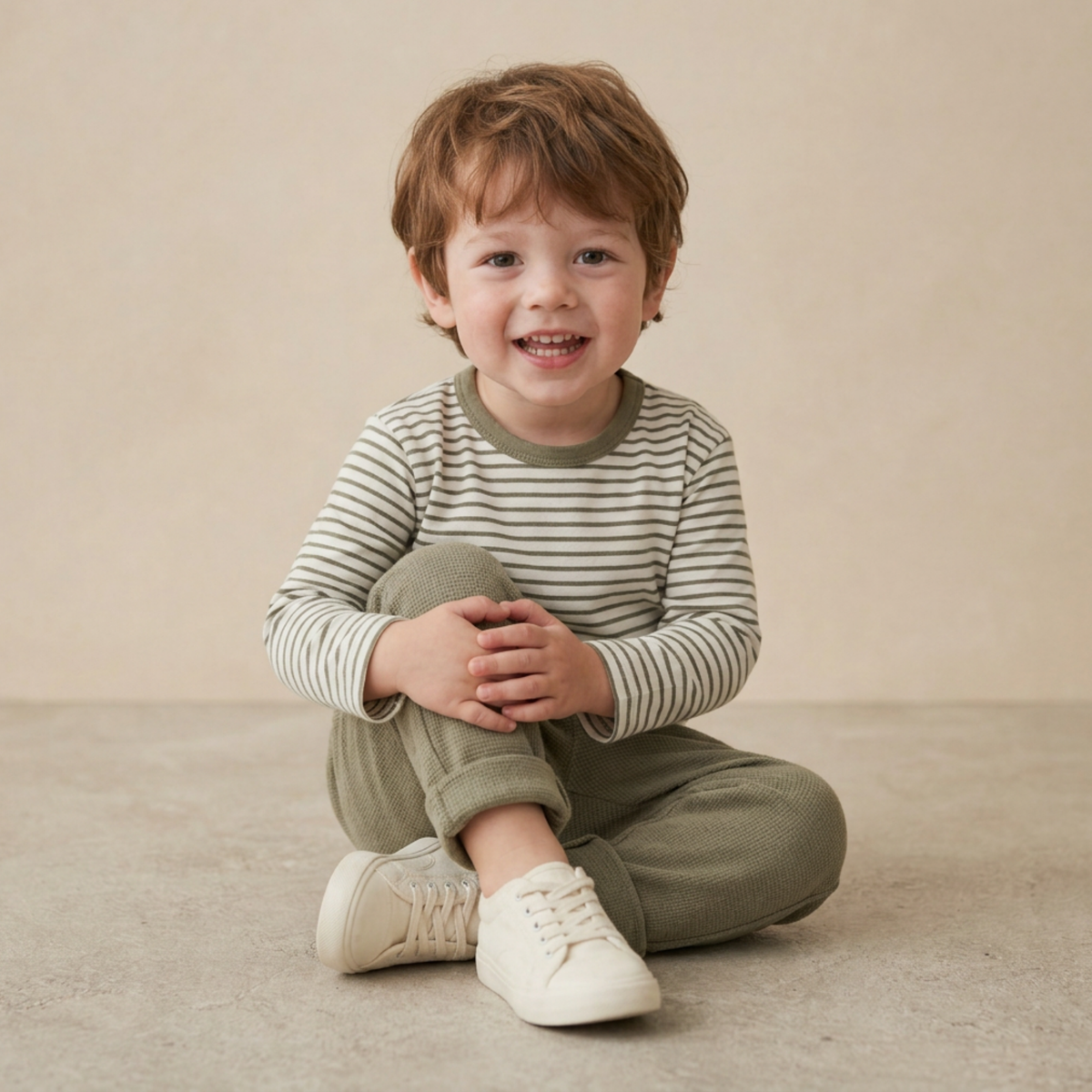 Organic Cotton Tee & Cuffed Pants Set - Olive Stripes