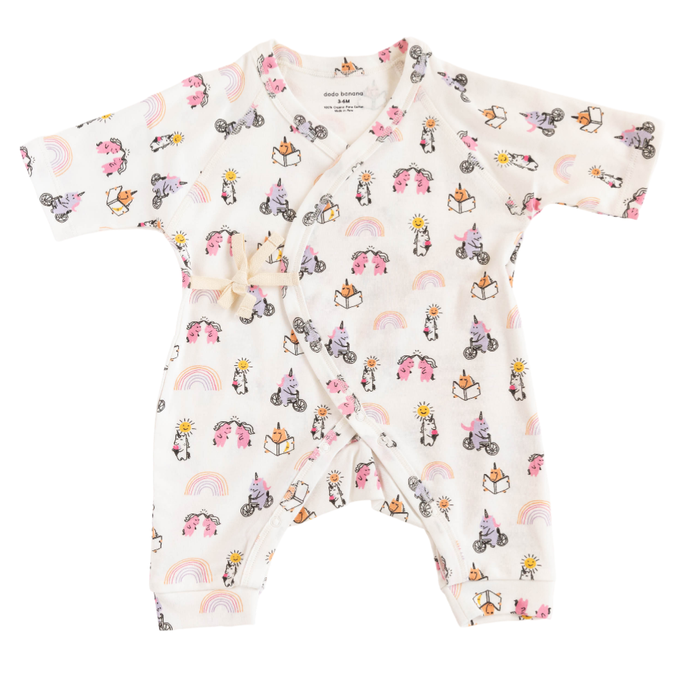 Unicorn Print Baby Kimono Onesie - Bamboo Fabric | Dodo Banana