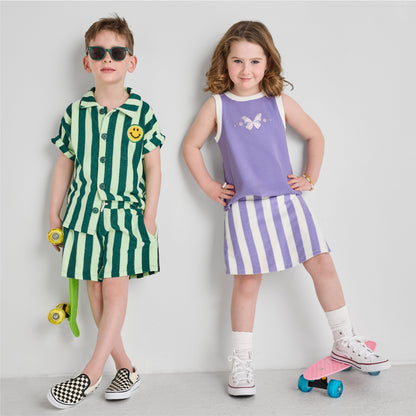 Organic Cotton Terry Shorts - Green Stripe