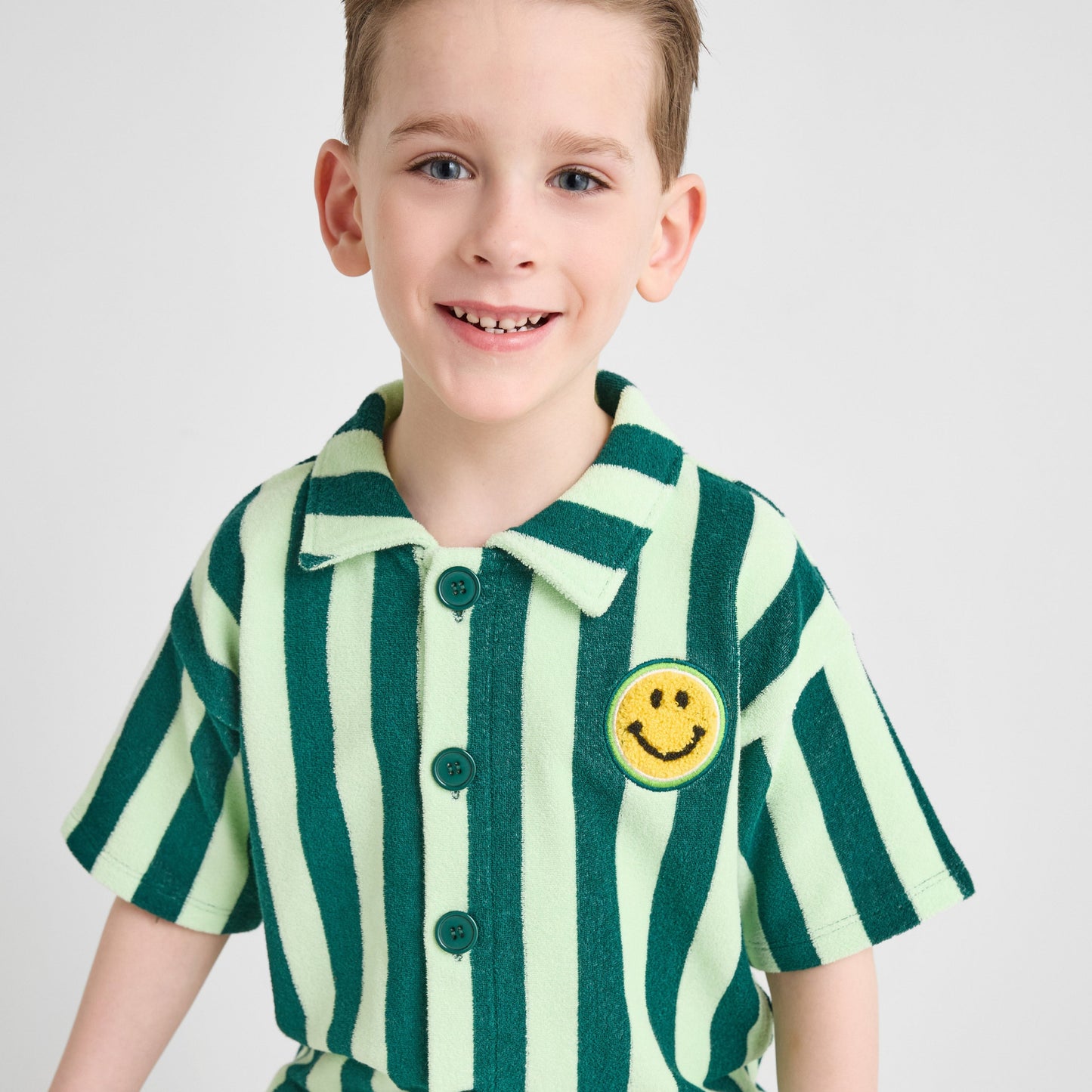 Organic Cotton Terry Resort Shirt - Smile Stripe