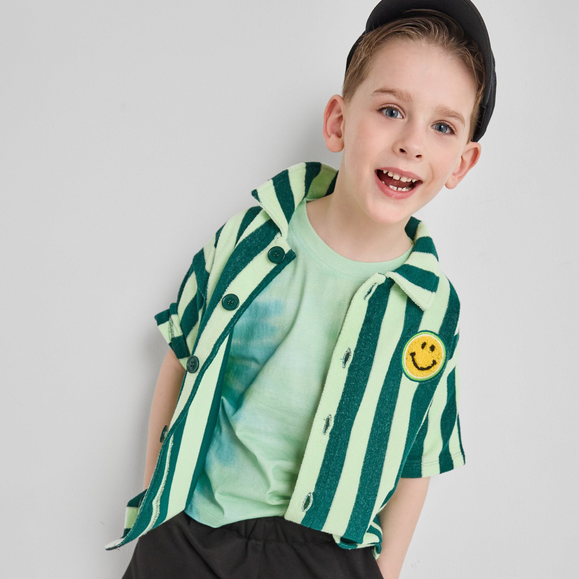 Organic Cotton Terry Resort Shirt - Smile Stripe