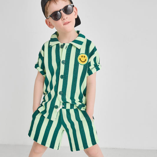 Organic Cotton Terry Shorts - Green Stripe