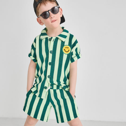 Organic Cotton Terry Resort Shirt - Smile Stripe