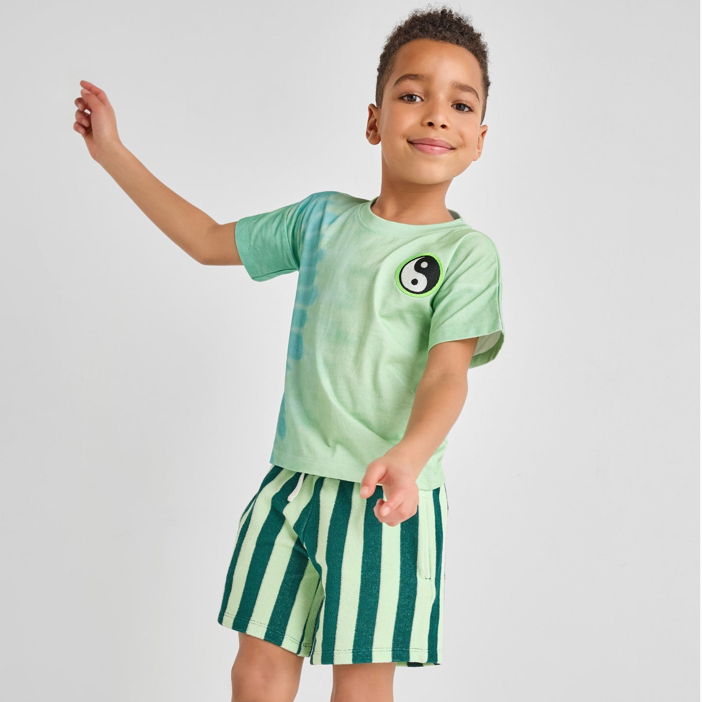 Organic Cotton Terry Shorts - Green Stripe