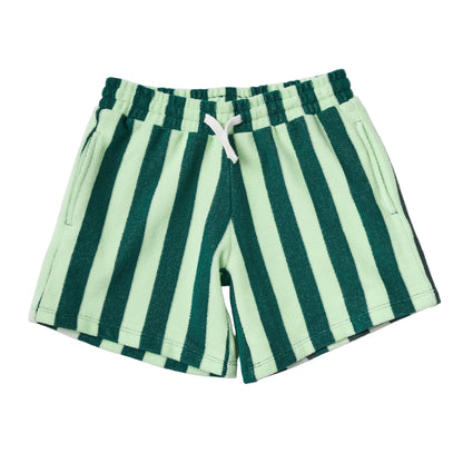 Organic Cotton Terry Shorts - Green Stripe