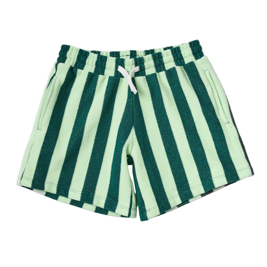 Organic Cotton Terry Shorts - Green Stripe
