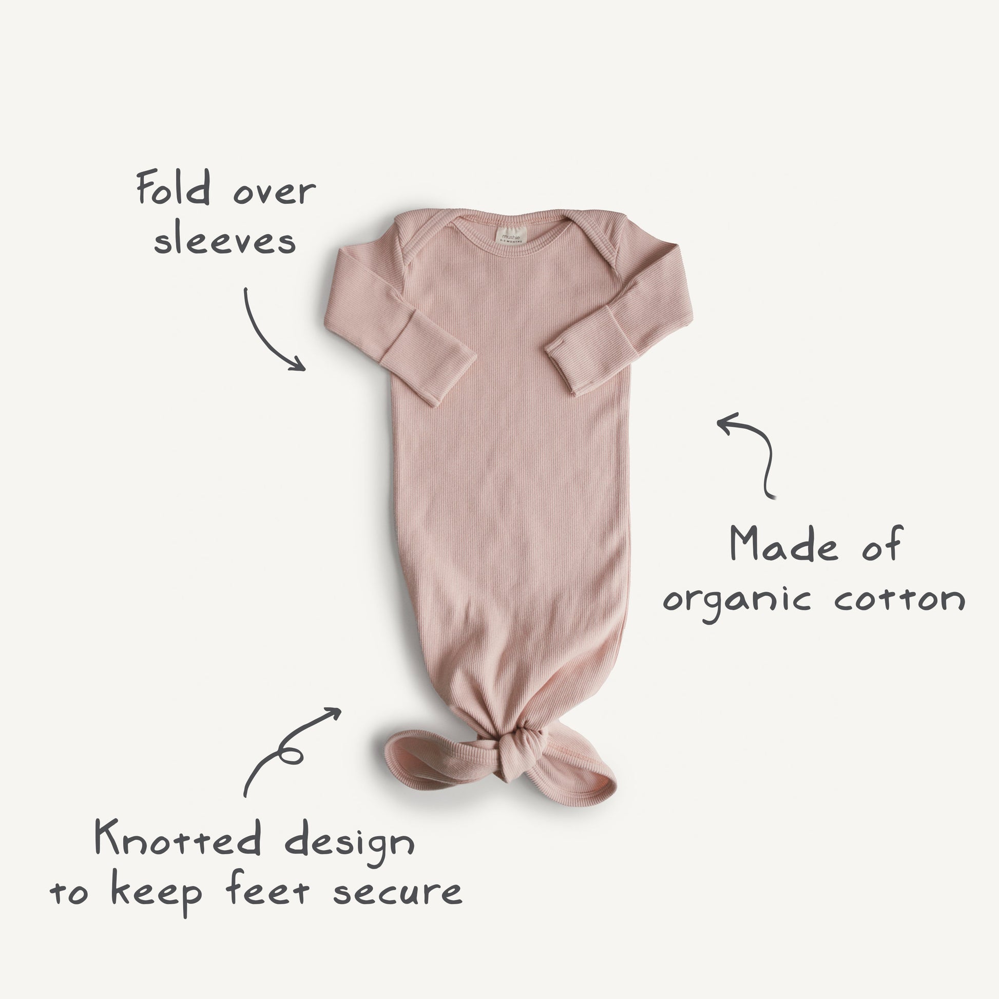 Mushie Organic Ribbed Knotted Baby Gown + Beanie Set