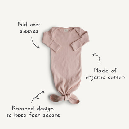 Mushie Organic Ribbed Knotted Baby Gown + Beanie Set