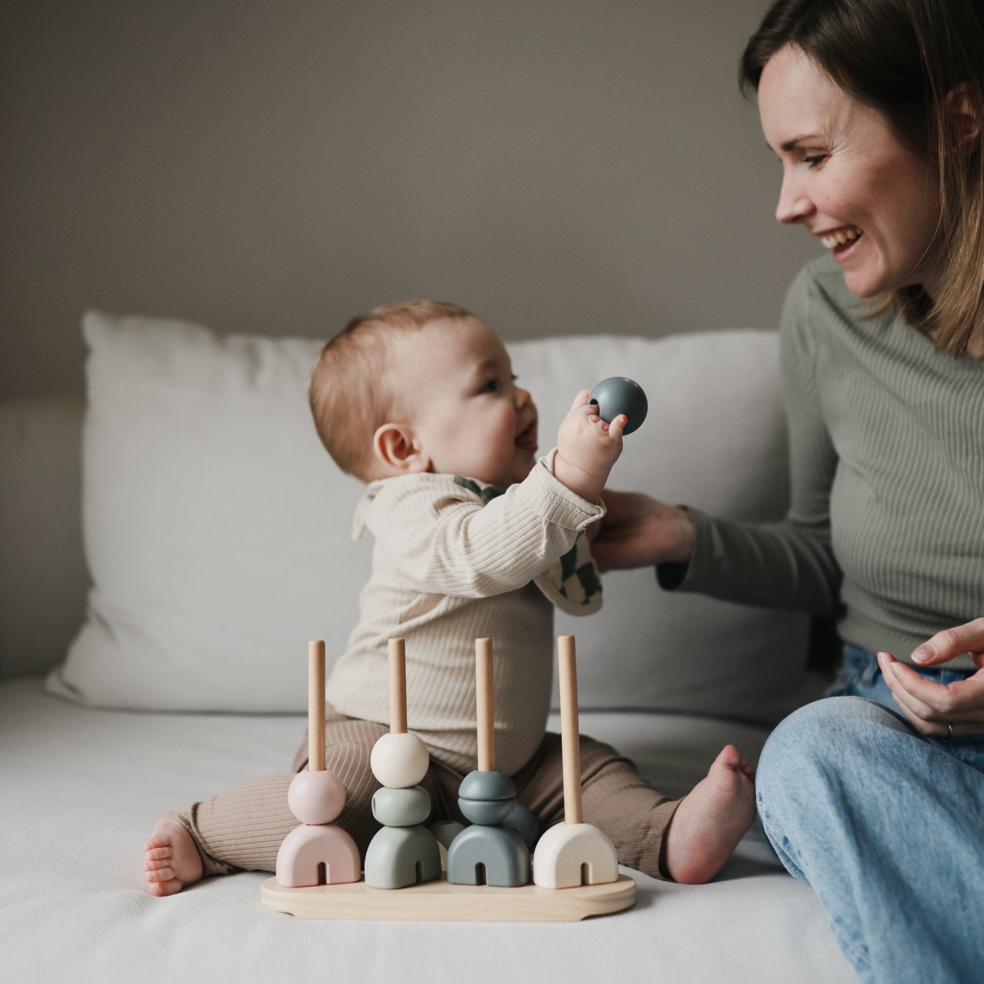 Wooden Multi Shape Stacker - Various Colors | Mushie