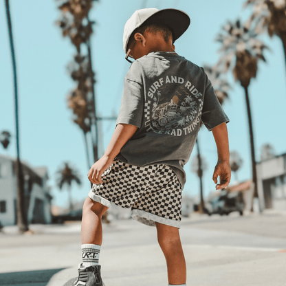 Surf N Ride Organic Cotton Tee - Faded Gray | Vintage Kids Surf Shirt