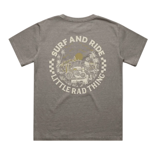 Surf N Ride Organic Cotton Tee - Faded Gray | Vintage Kids Surf Shirt