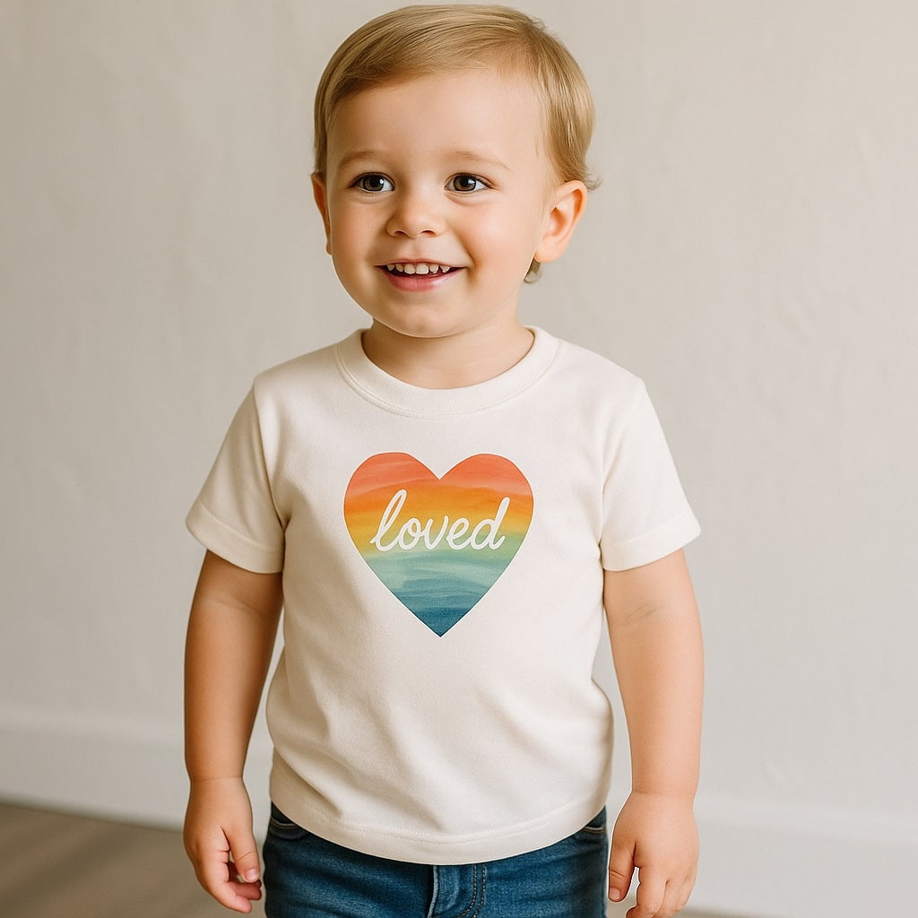 Finn + Emma Organic Baby & Toddler Short-Sleeved T-Shirt- Loved Rainbow Heart