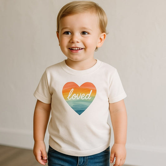 Finn + Emma Organic Baby & Toddler Short-Sleeved T-Shirt- Loved Rainbow Heart