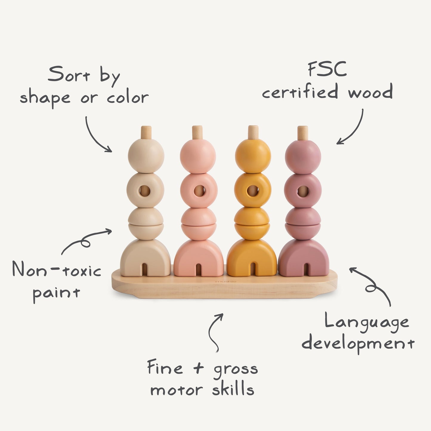 Wooden Multi Shape Stacker - Various Colors | Mushie
