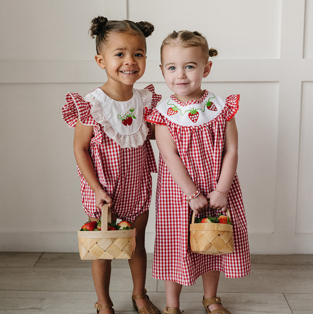 Cotton Gingham Strawberry Dress