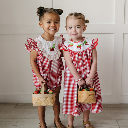 Cotton Gingham Strawberry Dress