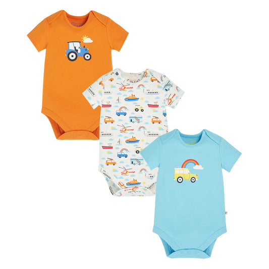 Frugi 3 pack bodysuits- land sea sky/orange