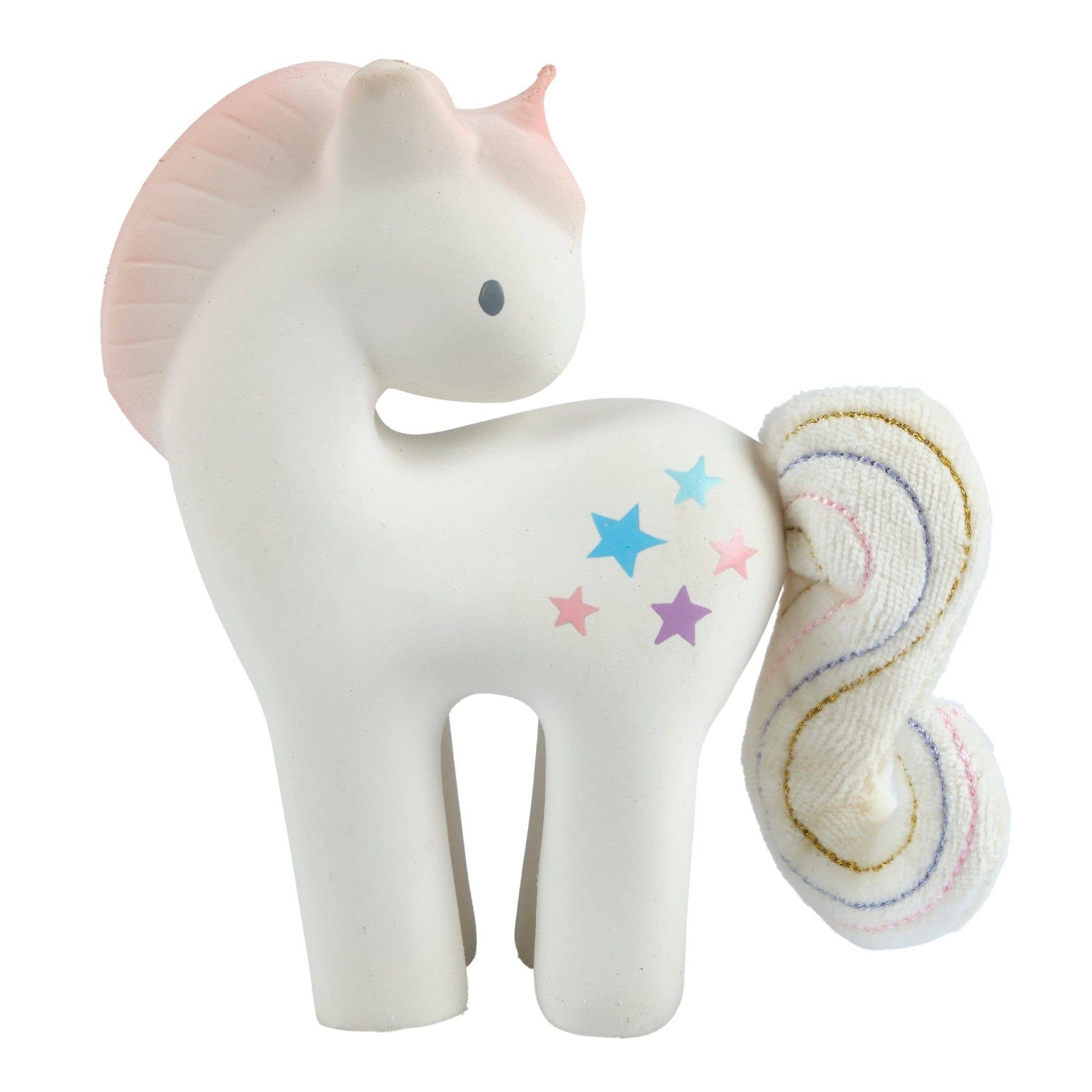 Tikiri Toys Natural rubber teether with crinkle tail- unicorn