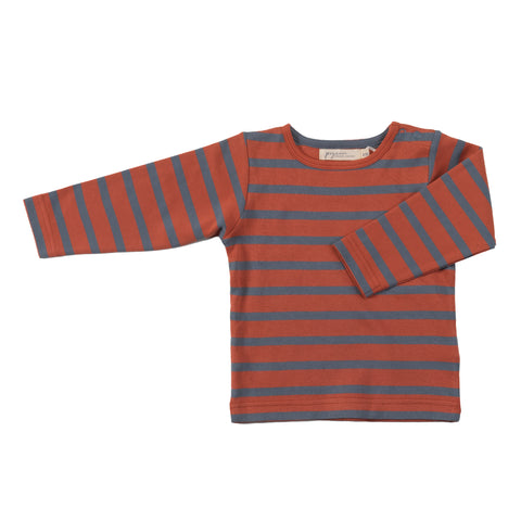 Pigeon Organics T-shirt- rust/storm blue stripe
