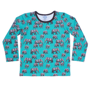 JECO long sleeve t-shirt in aqua elephants