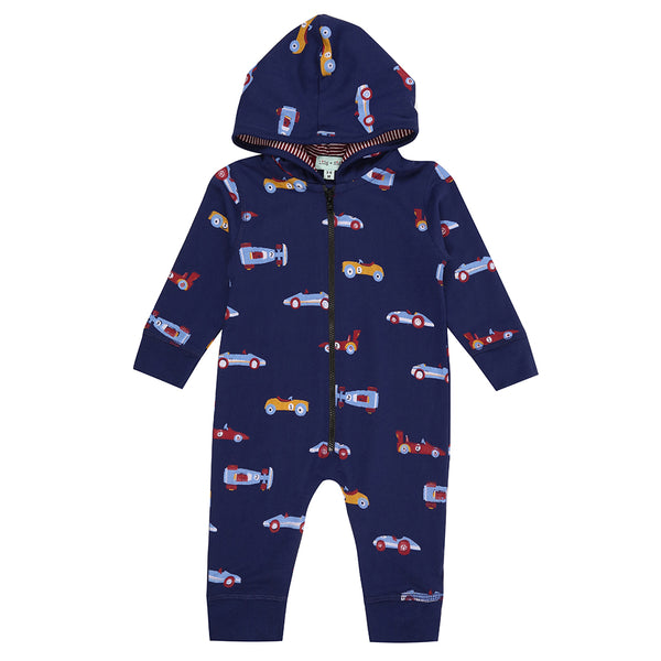 Lilly + Sid Cars hooded playsuit