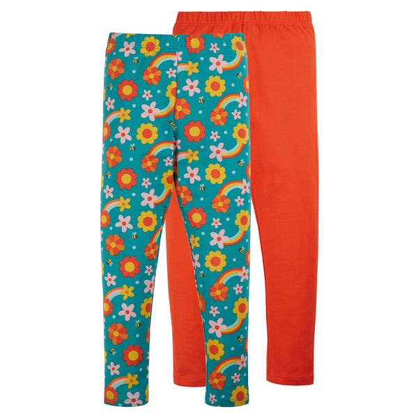 Frugi Libby leggings 2-pack- dahlia skies/tiger orange, back