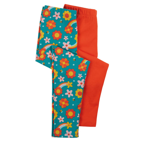 Frugi Libby leggings 2-pack- dahlia skies/tiger orange