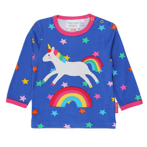 Toby Tiger rainbow unicorn appliqué long sleeve t-shirt