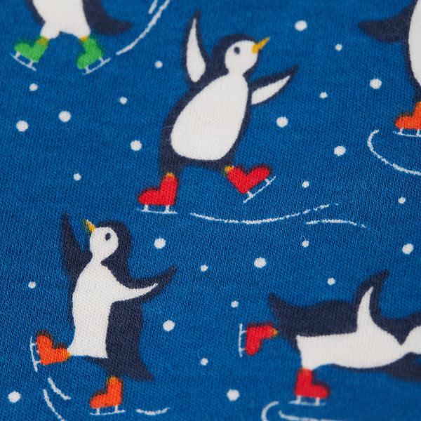 Frugi organic Posie reversible dress, blue penguin/red stripe, print