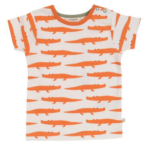 Pigeon Organics Short sleeve t-shirt- orange crocodiles