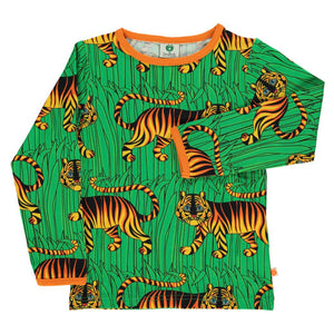 Smafolk organic Tiger t-shirt, green & orange