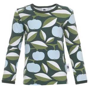 PaaPii organic Uljas long sleeve shirt- light blue & green apple joy