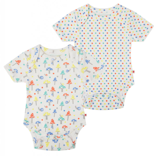 Piccalilly organic 2 pack bodysuits- toadstool