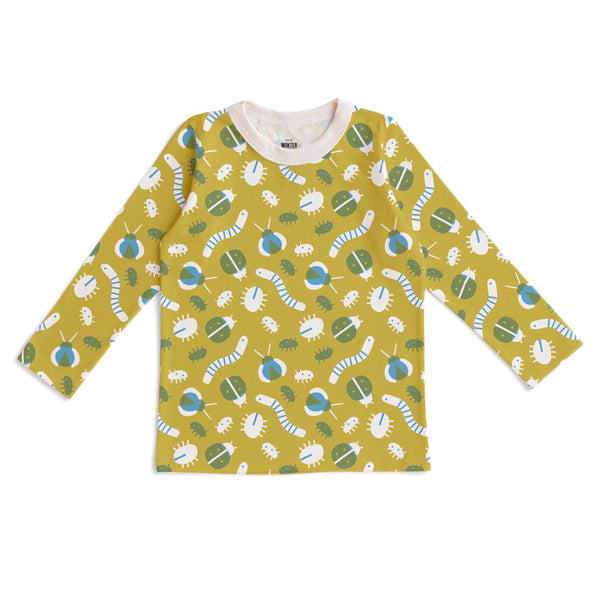 Winter Water Factory Long sleeve tee- chartreuse & blue busy bugs