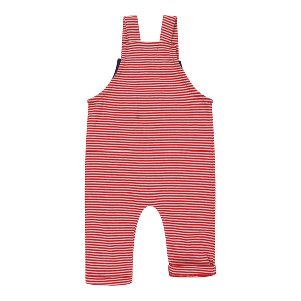 Lilly + Sid Red jersey stripe overalls, back