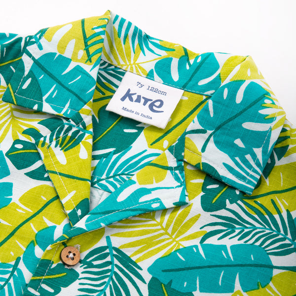 Kite Clothing organic Jungle print shirt, closeup