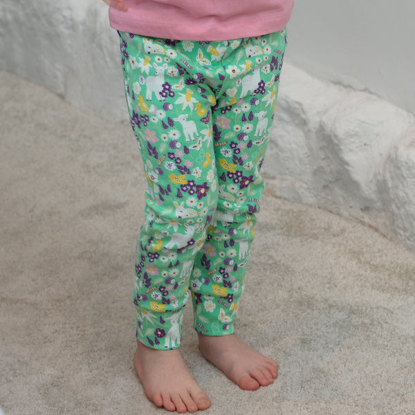 Girl wearing Piccalilly Leggings- spring meadow