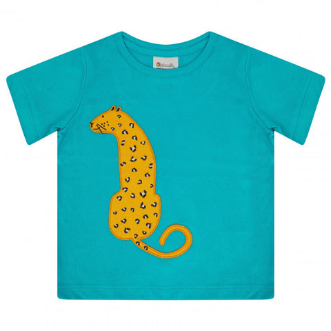 Piccalilly organic Short sleeve top- leopard appliqué
